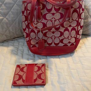 Authentic Red Coach Signature Miniature Tote and Wallet